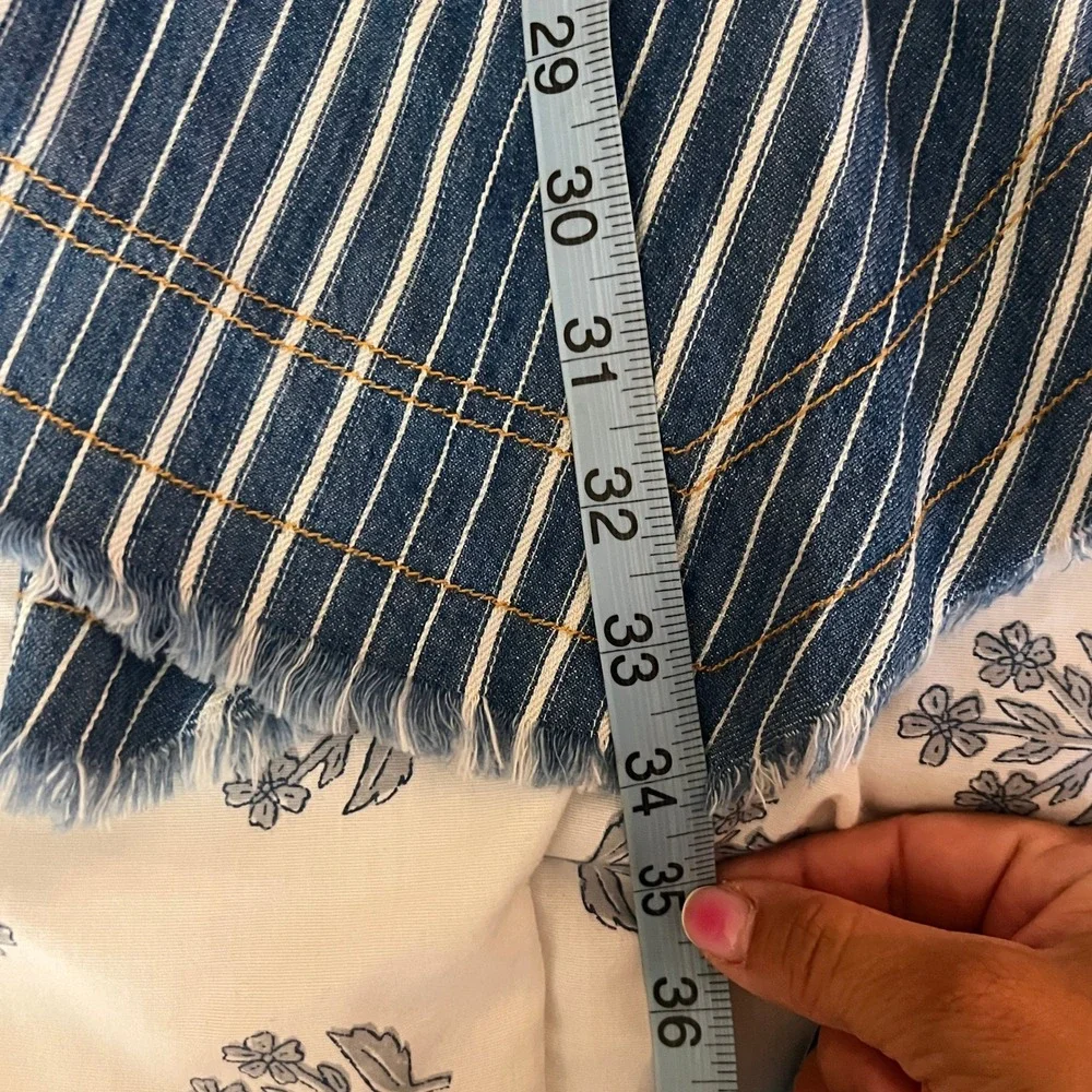 Pilcro Anthropologie Striped Ruffle Asymmetrical Denim Midi Skirt Blue 4 NWT